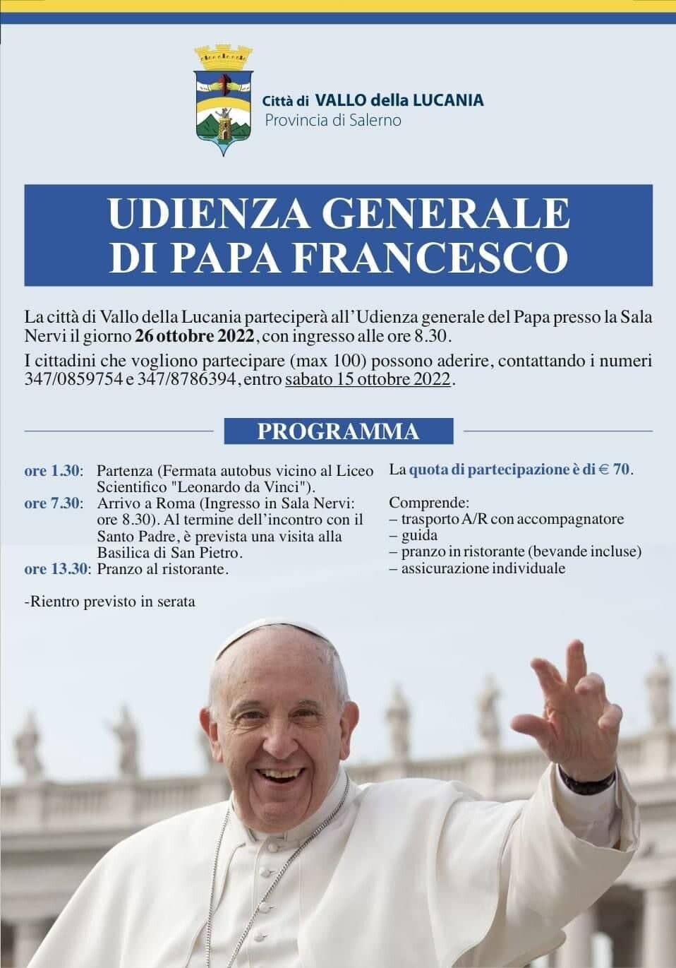 Locandina Udienza Generale Papa Francesco comunità di Vallo della Lucania
